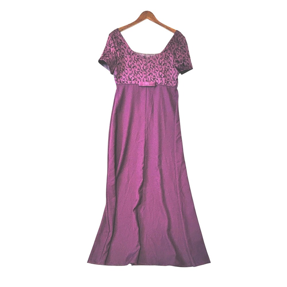 Von Bramlett Purple Empire Maxi Dress Regency Bridgerton Size 12 Velvet Flocked